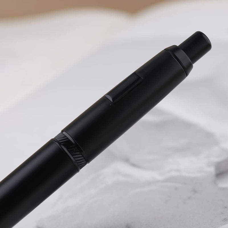 erofa Majohn A1 Press Fountain Pen with Box, Retractable Extra Fine Nib Metal Matte Black Ink Pen with Converter for Writing (No Clip Version) - Image 2